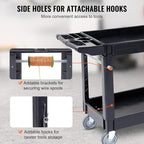 VEVOR Utility Service Cart, 2 Shelf 550LBS Heavy Duty Plastic Rolling Utility Cart, Medium Lipped Shelf, 360° Swivel Wheels, Ergonomic Storage Handle for Warehouse Garage, Black