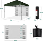 Best Choice Products 10x10ft Easy Pop Up Canopy w/Side Wall, 10 Pockets, Portable Carrying Case, 1-Button Setup, 4 Weight Bags - Dark Green