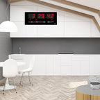 14.1 Inch Red Digital Wall Clock, Date/Day/Temperature Display, Energy Saving LEDs, Foldable Stand