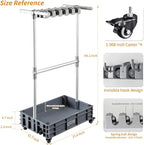 Broom mop holder cleaning supplies organizer janitorial carts on wheels housekeeping station storage tools for garage, garden, closet, cabinet.