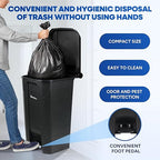 27 Gallon Step-On Trash Can/Container, Black Plastic Dustbin with Lid and Foot Pedal, Hands-Free Disposal