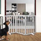 Freestanding Dog Gate Indoor,Doggie Gate Foldable Pet Gates for Doorways,Stairs or Hallways, Wooden Grey Pet Gate for The House, Pet Fence with Support Feet Included,32 "Height-3 Panels