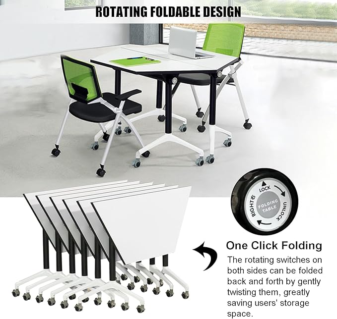 Conference Table,6 Pack Foldable Conference Room Table,47.2in Rolling Meeting Seminar Table with Casters,Business Mobile Training Tables for 6-8 People,Modern Seminar Boardroom Tables for Office