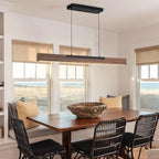 EDISLIVE 49.2 in Wood Linear LED Pendant Light Kitchen Island，Dimmable LED Island Light Adjustable Height 3000K for Dining Room - Black Walnut