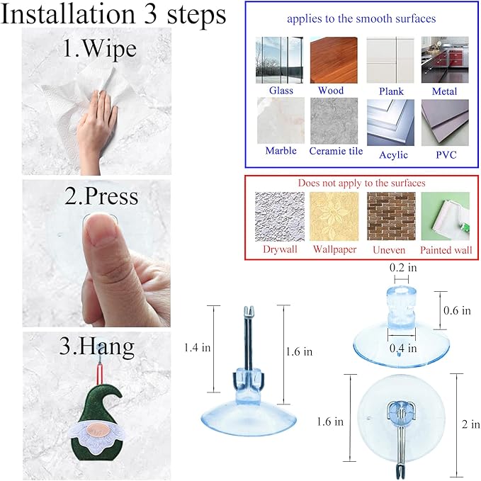 Suction Cups Hooks Clear PVC Plastic Suction Holder Suction Pads Removable Reusable for Kitchen Bathroom Wall Window Glass Door Tiles Organization Christmas Decoration Aquarium fish tank (6 PCS)