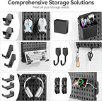 KDD Pegboard Combination Kit, Wall Mount Organization Peg Board with Mouse & Keyboard Holder, Pen Holder, Hooks, Headset & Controller Stand - Modular Hanging Organizer Accessories