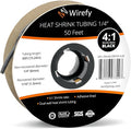 Wirefy 1/4" Heat Shrink Tubing - 4:1 Ratio - Adhesive Lined - Marine Grade Heat Shrink - 50 Feet Roll - Black