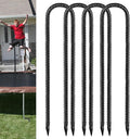Rebar U Stakes 12 Inch - 4 Pack Black Galvanized Steel Heavy Duty Ground Anchors for Trampoline,Tent,Tarp,Soccer Goal,Garden Stake & Yard Art