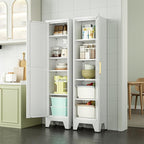 67''Farmhouse Metal Storage Cabinet with Barn Doors,Steel File Cabinet for Home Office,Kitchen Pantry 4 Adjustable Shelves,Freestanding Cupboard for Kitchen,HomeOffice(White)