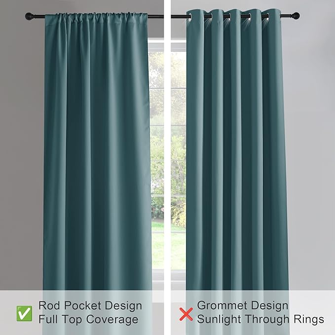 PONY DANCE Slate Blue Blackout Curtains for Living Room, Rod Pocket Thermal Insulated Black Out Window Curtain Panels for Boy's Bedroom, Slateblue, W 42 x L 72 inch, 2 Pieces