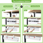 KEEGH No Drill Under Desk Cable Management Tray - 28" Cord Management Under Desk - Clamp/Screw Mount - Support Upto 70lbs - Fabric Wire Management - Gaming/PC Cable Raceways for Office/Home, White