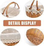 G GOOD GAIN Wicker Picnic Basket with Double Folding Handles,Willow Picnic Hamper,Natural Hand Woven Easter Basket,Easter Eggs and Candy Basket,Bath Storage,Gift Packing Basket.White