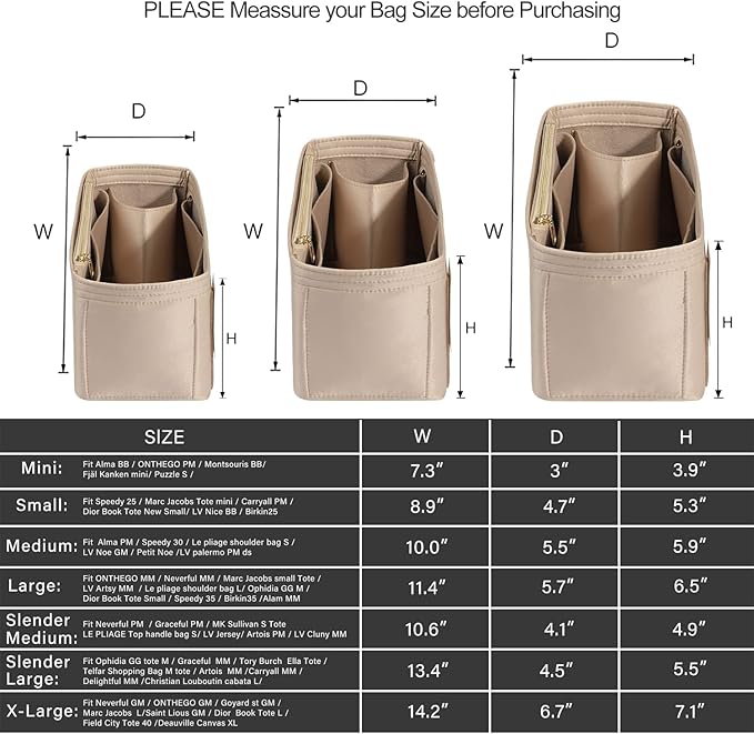 ZTUJO Purse Organizer Insert For Handbags, Silky Touching Bag Organizer Insert With Bottle Holder, Perfect for Speedy, Neverfull, Tote,ONTHEGO,Artsy,Handbag and More (X-Large, Silky Beige)