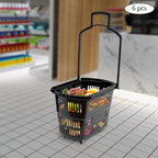 6PCS Shopping Carts,35L Shopping Basket with Wheels and Handle,Portable Plastic Rolling Sho-pping Basket for Retail Store (Black)