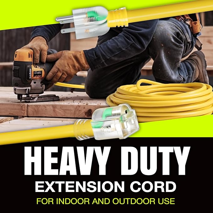 75ft Outdoor/Indoor Extension Cord 10/3 Gauge Ultra Heavy Duty 3 Prong SJTW, Waterproof, Flexible Cold-Resistant Long Power Cord,15A 125V 1875W, Yellow by LifeSupplyUSA