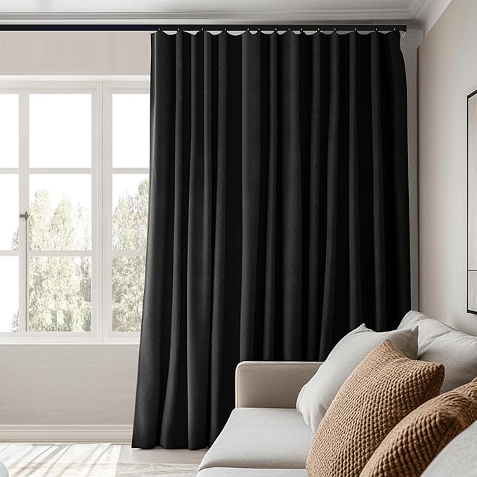 Room Divider Curtains Total Blackout Privacy Curtain Panel Room Thermal Insulated Noise Reduction Curtains for Bedroom Window Living Room Ceiling Track Curtain W 10 ft × H 7 ft Black