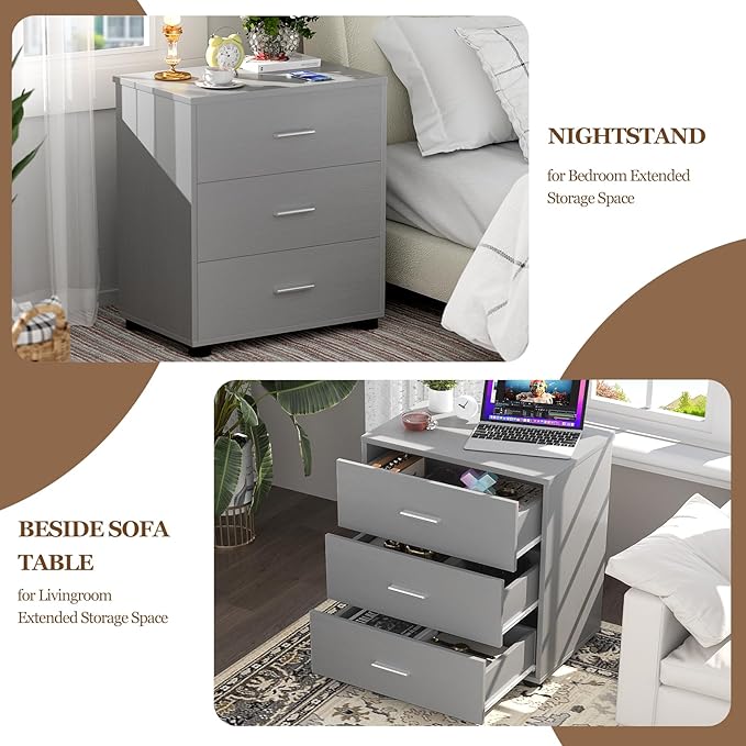 Aheaplus Closet Drawers Set of 2, Wood Closet Organizers and Storage with 3 Drawers, Closet Drawers Organizer System, Nightstands Bedside End Table with 3 Drawers Storage for Bedroom, Grey