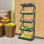 5 Tiers Retail Display Rack, Single Row Commercial Market Shelf Fruit and Vegetable Basket Stand Rack Set Snack Pantry Shelf Unit for Kitchen, Office, Store