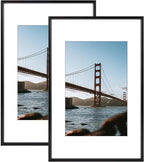 Frametory, 11x17 Metal Picture Frame with Mat for 8x12 Picture & Real Glass, Aluminum Photo Frame Collection (Black, 2 Pack)
