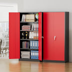 Pataku Metal Storage Cabinet, 72" Garage Cabinet with Doors and Shelves Lockable Steel Multifunctional Cabinets, File Cabinets for Home, Office, Warehouse(Black Red)