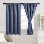 JIUZHEN Dusty Blue Blackout Curtains for Bedroom - Thermal Insulated Room Darkening Rod Pocket Curtains for Living Room, Set of 2 Panels with Tiebacks, 42 x 45 Inch Length, Dusty Blue