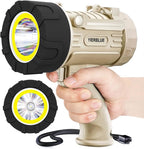 YIERBLUE Rechargeable Spotlight Floodlight Combo 120,000 High Lumen LED, IP67 Waterproof Spot Light COB Flood Light, Impact Resistant Handheld Spotlight with Foldable Stand and Detachable Red Lens