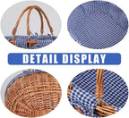 Large Wicker Picnic Basket with Handles,Handle Sturdy Woven Body with Removable and Washable Lining,Outdoor Camping,Gift Packing,Garden Picking, Storage.Blue