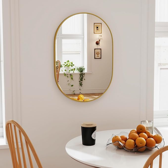 30x20 Mirror Runway Oval Wall Mounted Aluminum Alloy Metal Frame Rectangle Mirrors for Entryway Bedroom Bathroom Living Room 30 20 inch Gold