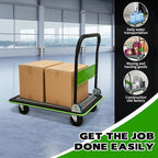660lbs Large Size Heavy Duty Green Flatbed Cart, Folding Platform Hand Truck with 360° Swivel Silent Wheels, Steel Push Dolly for Warehouse & Moving