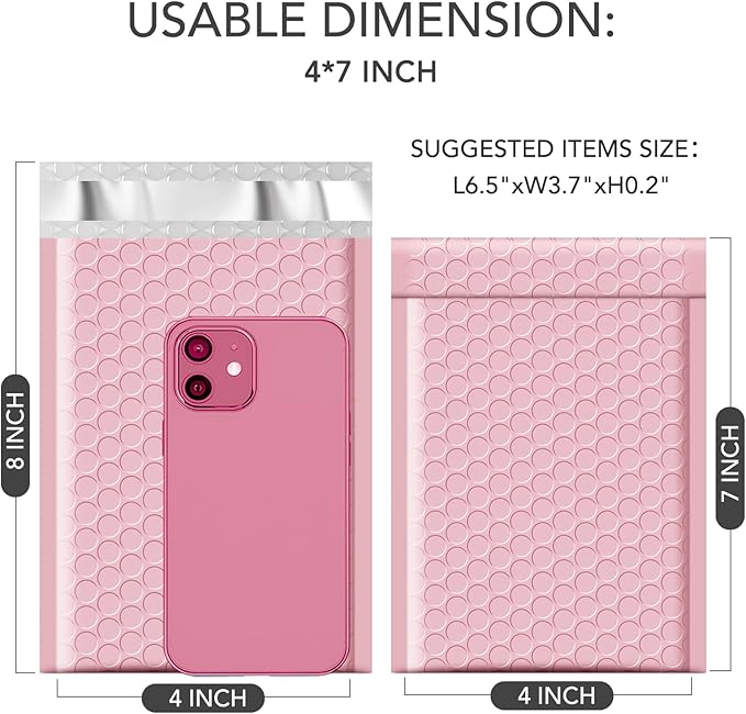 GSSUSA Light Pink Bubble Mailers, 4x8 Small Padded Envelopes, 800 Pack, Strong Adhesion Self-Seal Bubble Envelopes for Small Business