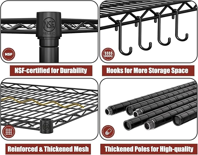PrimeZone 5 Tier 80.7" H x 55.5" W x 24" D Wire Shelving with Wheels 3000lbs NSF Certified Storage Shelves Heavy Duty Metal Shelf Adjustable Rolling Rack Commercial Garage Restaurant Warehouse 8Pack