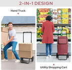 KEDSUM 2 in 1 Shopping Cart for Groceries, 330 lbs Grocery Cart on Wheels, Foldable Utility Carts with Wheels, Load-Bearing Hand Truck with Waterproof Bag for Shopping, Camping, Laundry, Garden, Red