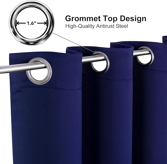 ChrisDowa Grommet Blackout Curtains for Bedroom - Thermal Insulated Room Darkening Curtains for Living Room (1 Panel Set, Navy Blue, 52W x 84L)