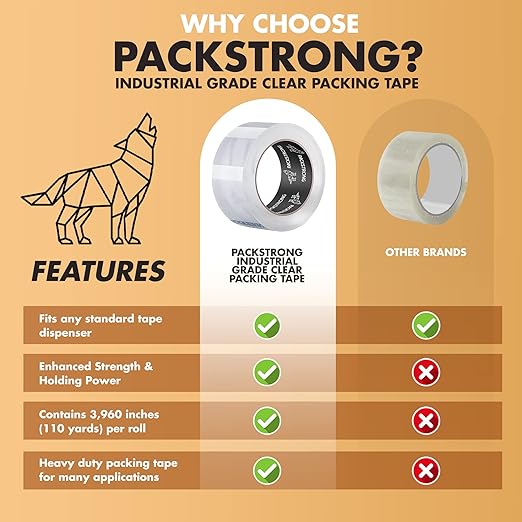 Packstrong Industrial Grade Clear Packing Tape 12 Rolls - Extra Long 110 Yards per Roll - 2" Wide x 2.7 mil Thick, Acrylic Adhesive Heavy Duty Tape for Box Office Moving Packaging Shipping