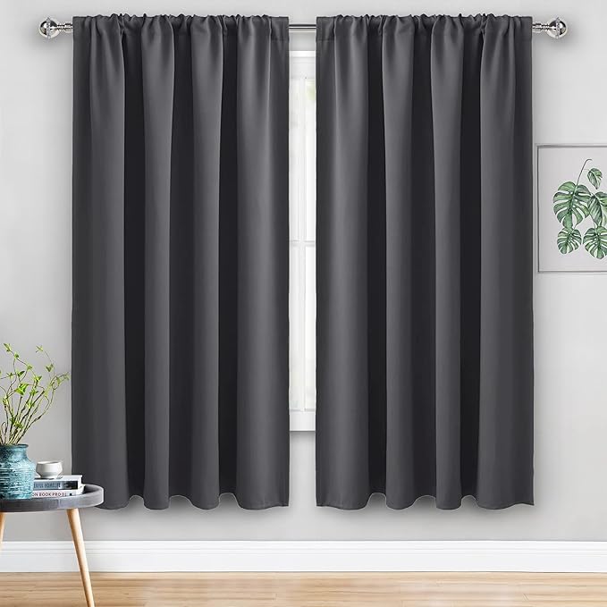 JIUZHEN Blackout Curtains for Bedroom - 70 x 63 Inch Extra Wide Privacy Assured Thermal Insulated Room Darkening Sliding Door Curtains for Living Room, Set of 2 Panels with Tiebacks, Dark Grey