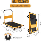 LEADALLWAY Platform Truck Large Size 880lbs Foldable Push Cart 35.8x24x34.3inches Yellow with 2 Ropes