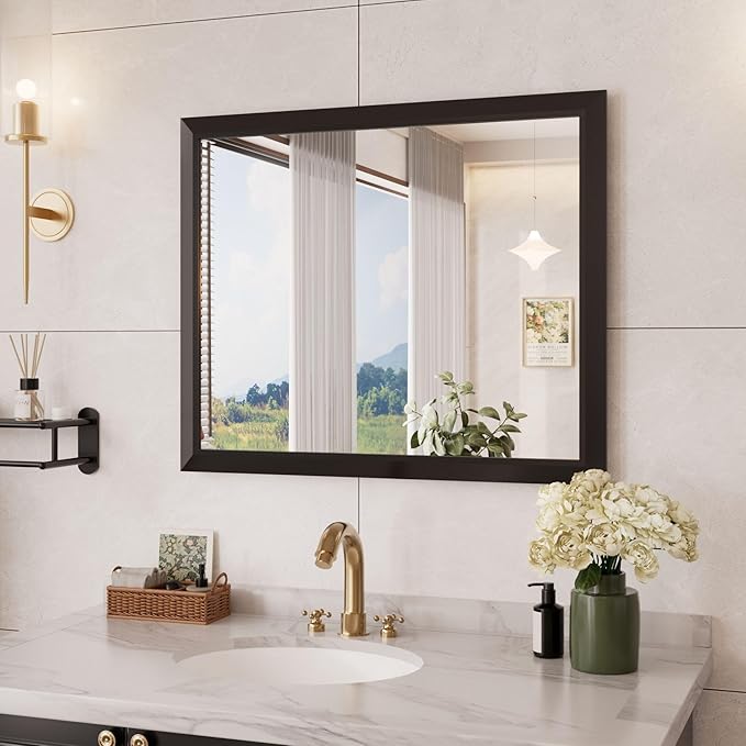 Amorho Bathroom Mirror Black, 30x36 Inch Thick Metal Framed Wall Mirrors, Suitable or Bedroom, Living Room, Entryway, Rectangle Wall-Mounted Mirrors(Horizontal/Vertical).