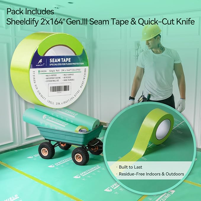 39" x 100' Heavy-Duty Temporary Floor Protection for Construction & Renovation, Green, Surface Protection Film for Hardwood Floors, Tile&Hard Paint Protection. (M-220G 39" x 100')