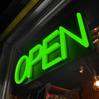 HiNeon Green LED Open Sign, 20"x7" Light-Up Business Sign with Remote, 12V Plug-In, Hanging Chain Included