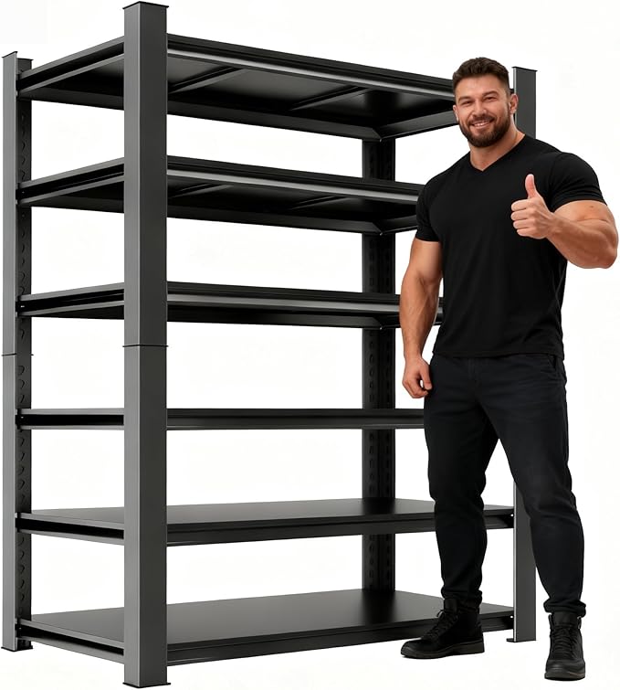 Adjustable 6-Tier Garage Shelving, Heavy Duty Steel Storage Rack, High Load Capacity, Ideal for Garage, Warehouse, or Home Organization (6-Tier 82" H x 40" W x 18" D)