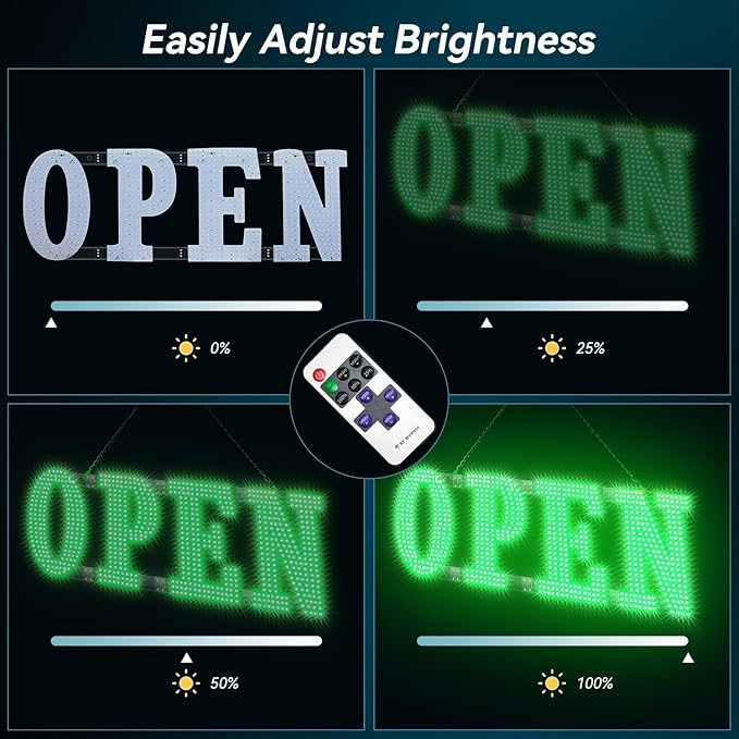 30" x 10" Large LED Open Signs with Remote Control 14 Modes Dimmable Open Sign for Business Window Stores Retail and Restaurant Green