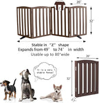 Freestanding Dog Gate Indoor,Doggie Gate Foldable Pet Gates for Doorways,Stairs or Hallways, Wooden Brown Pet Gate for The House, Pet Fence with Support Feet Included,32 "Height-4 Panels