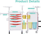Medical Storage Crash Cart with Wheels - IV Pole, Silent Casters, Drawers with Dividers, Needle Disposal Holder, Trash Bin, O2 Holder, Emergency Mobile Cart for Clinic, Hospital, Nursing Center