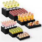 Leinuosen 7 Pcs Large Buffet Risers Set 6" to 12" Acrylic Display Box Catering Dessert Table Riser Food Display Decorative Stand with Hollow Bottom for Catering Supplies(Black, Rectangle)
