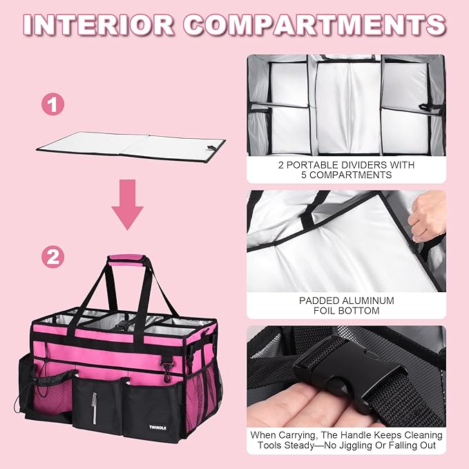 Extra-Large Cleaning Caddy With Detachable Divider,Cleaning Caddy For Cleaning Supplies Large Cleaning Supply Caddy With Adjustable Shoulder Strap & Waist Belt For Cleaners