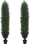 THE BLOOM TIMES 6ft Large Topiary Trees Artificial Outdoor Set of 2, UV Resistant Faux Cedar Pine Cypress Bushes & Shrubs, Fake Plants for Front Porch Outside Planter Patio Decor 6 Foot Tall