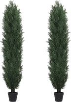 THE BLOOM TIMES 6ft Large Topiary Trees Artificial Outdoor Set of 2, UV Resistant Faux Cedar Pine Cypress Bushes & Shrubs, Fake Plants for Front Porch Outside Planter Patio Decor 6 Foot Tall