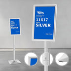 YIYO Sign Stand Poster Stand，adjustable heavy duty pedestal Sign Holder Floor Stand，aluminium frame floor standing for display 11*17 inch，Silver (11*17 Silver)