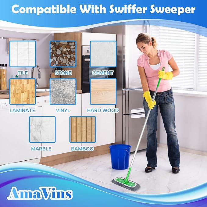 8 Pack Reusable Microfiber Mop Pads Compatible with Swiffer Sweeper Mop, Dry Sweeping Cloths & Wet Mopping Cloths, Washable Mop Pads for Surface/Hardwood Floor Cleaning (Mop is Not Included)
