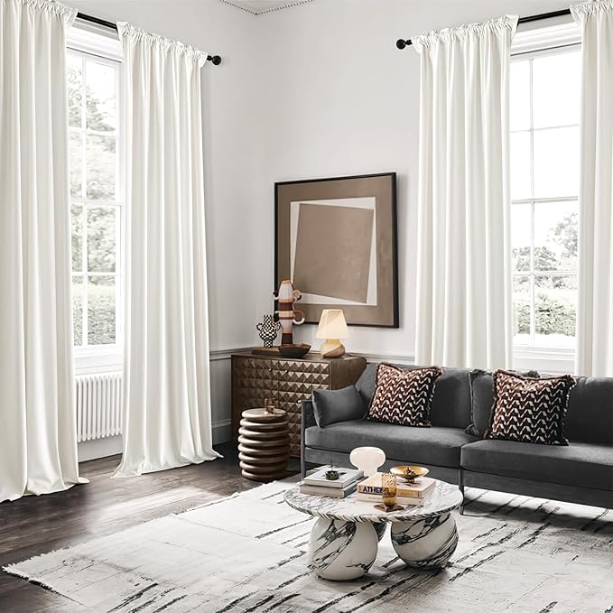 MIULEE Velvet Curtains 104 Inches Long 2 Panels Set for Living Room Bedroom, Cream Pinch Pleat Back Tab Luxury Thermal Insulated Light Blocking Drapes Pleated Blackout Window Curtains with Hooks Ivory